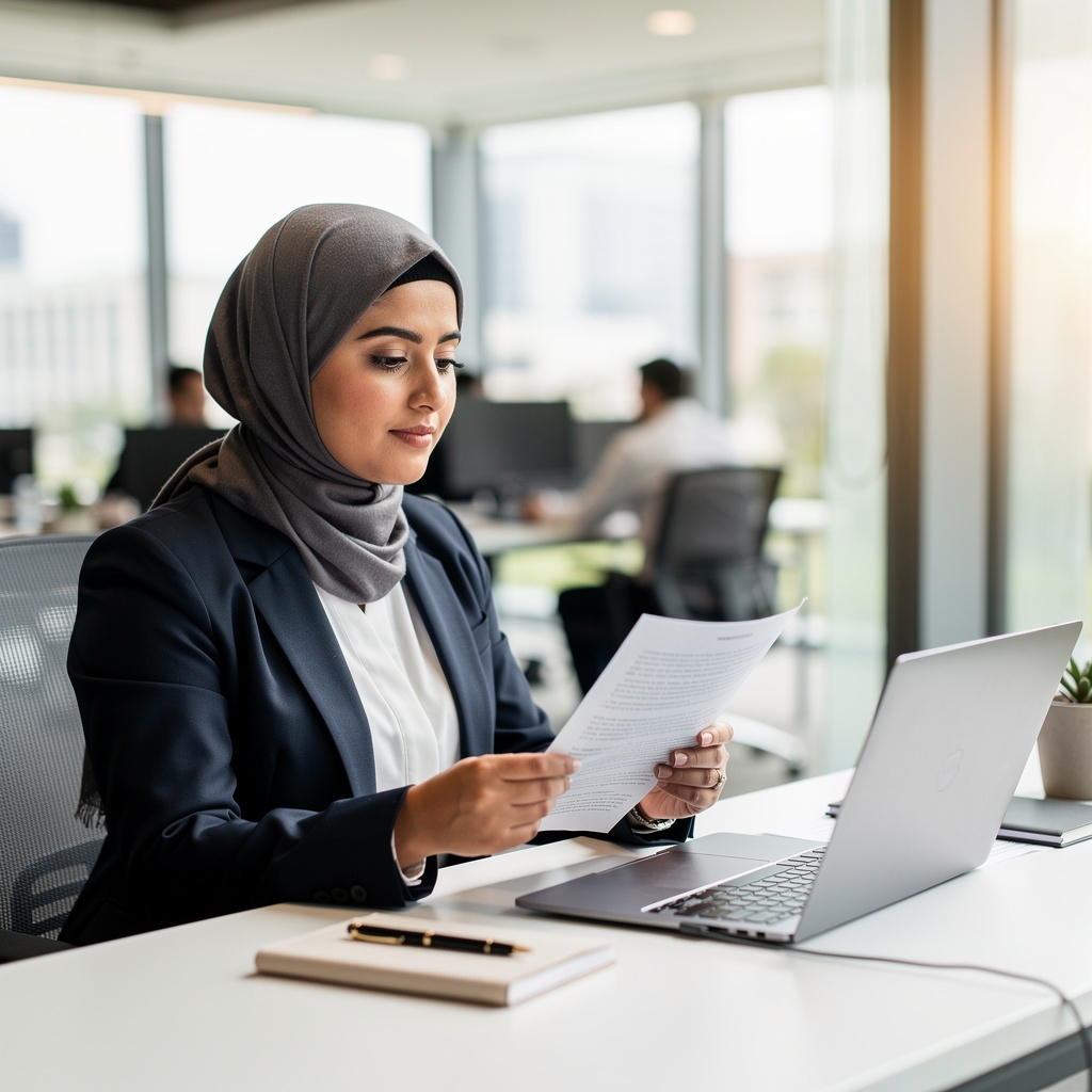 موظف في القطاع الخاص يدرس وثائق عمله